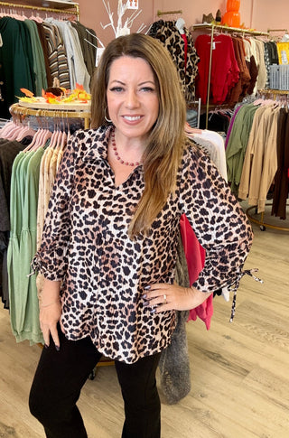 Leopard Print Pleat Front Top