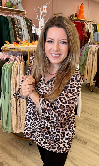 Leopard Print Pleat Front Top