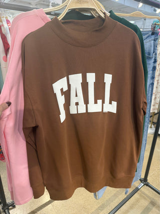 Fall on Mock Neck Sweatshirt, Brown