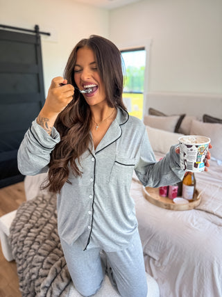 BIRDIE LUXE Whisper Dream PJ Set in Heathered Whip (Sold as Set)