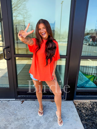 BIRDIE Lightweight Slub Tee in Neon Orange