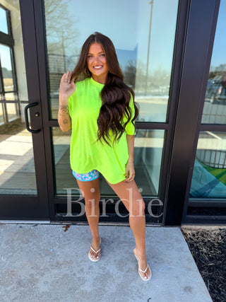 BIRDIE Lightweight Slub Tee in Neon Green