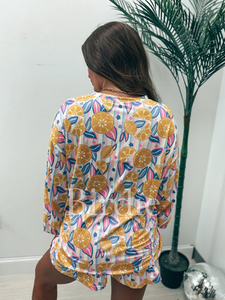 BIRDIE Two Piece Long Sleeve Boxer Set in Blush Lemonade Dream (SOLD AS SET)