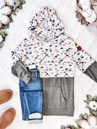 IN STOCK Hailey Pullover Hoodie - Geometric and Charcoal FINAL SALE