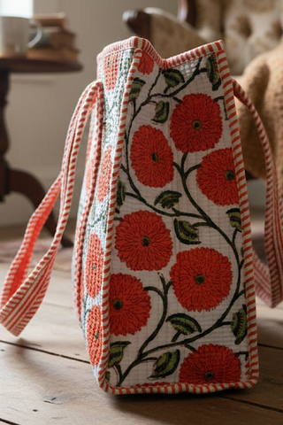 Waylon Orange Floral Print Tote Bag