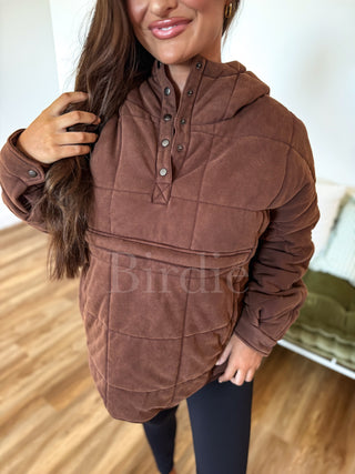 BIRDIE PREORDER Aspen Quilted Snap Pullover in Washed Cocoa