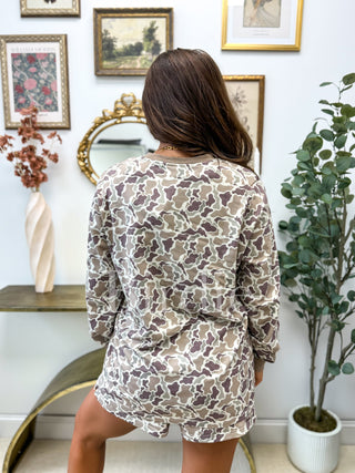 BIRDIE Two Piece Long Sleeve Short Set in Duck Camo (sold as set)