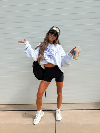 Probably Late CROPPED Graphic Crewneck on Ash Gray