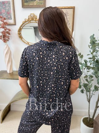 BIRDIE Short Sleeve PJ Set In Indigo Wild Leopard (sold as set)