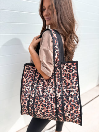 BIRDIE Quilted Tote Bag in Leopard