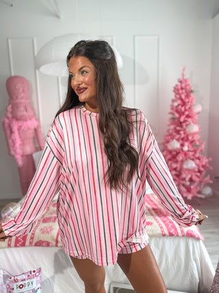 BIRDIE PREORDER Two Piece Long Sleeve Boxer Set in Sugar Plum Stripe (Sold as Set)