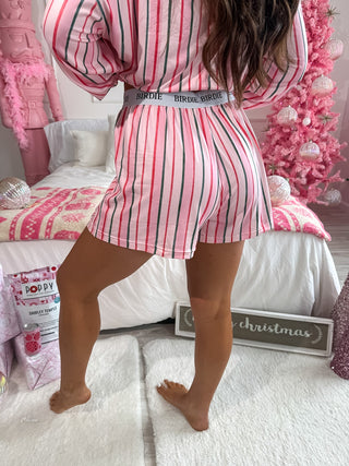 BIRDIE PREORDER Two Piece Long Sleeve Boxer Set in Sugar Plum Stripe (Sold as Set)
