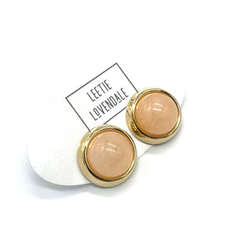 Peach and gold stud earrings on a white background, featuring the brand 'LeeTee Lovendale'.