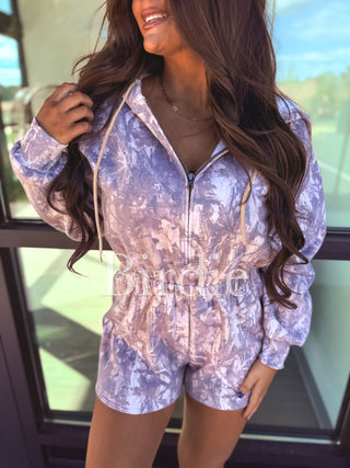 BIRDIE Long Sleeve Hooded Romper in Dark Camo