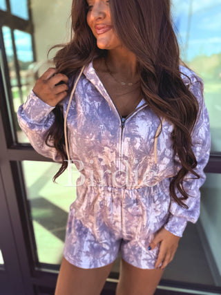 BIRDIE Long Sleeve Hooded Romper in Dark Camo