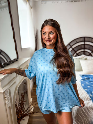 BIRDIE Tee Boxer Short Set in Powder Blue Dot (Sold As Set)