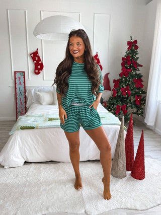 BIRDIE PREORDER Tee Boxer Short Set in Fir Real Stripe (Sold As Set)