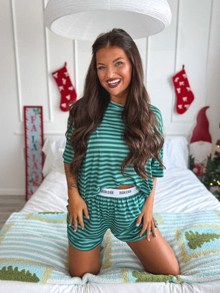 BIRDIE PREORDER Tee Boxer Short Set in Fir Real Stripe (Sold As Set)