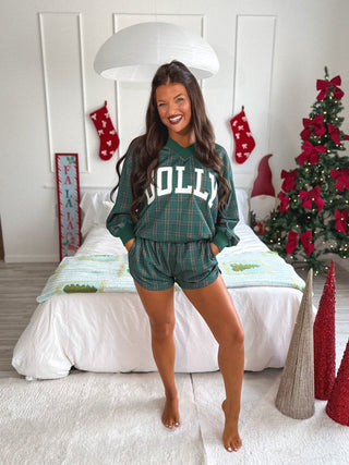 BIRDIE PREORDER V Neck Jolly Oversized Sweatshirt in Pinecrest Plaid