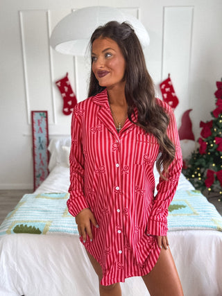BIRDIE PREORDER Long Sleeve Sleep Dress in Tied in Tinsel
