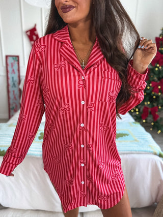 BIRDIE PREORDER Long Sleeve Sleep Dress in Tied in Tinsel