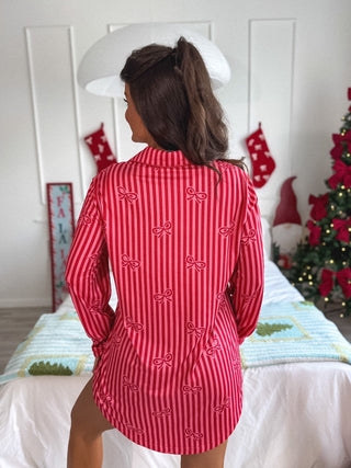 BIRDIE PREORDER Long Sleeve Sleep Dress in Tied in Tinsel
