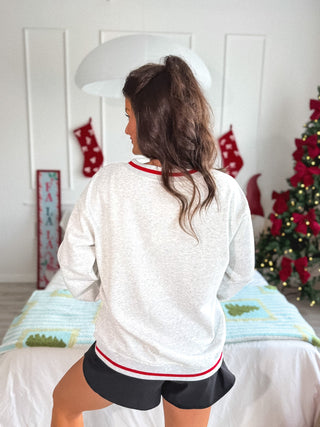 BIRDIE PREORDER Aspen Varsity V-Neck Pullover in Heathered Snowfall