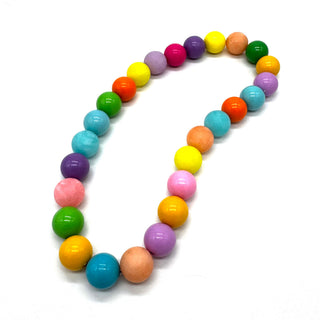 Colorful beaded necklace on a white background