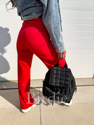 BIRDIE Fold Over Band Active Yoga Pants in Red