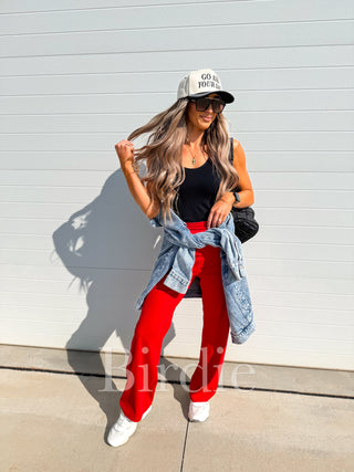 BIRDIE Fold Over Band Active Yoga Pants in Red