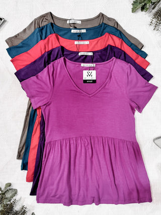 IN STOCK Sarah Ruffle Short Sleeve - Mocha FINAL SALE