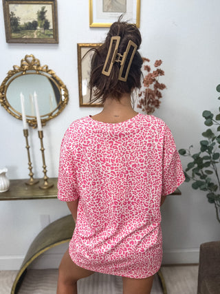 BIRDIE PREORDER Premium Blend Oversized Tee in Pink Party Leopard