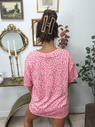 BIRDIE PREORDER Premium Blend Oversized Tee in Pink Party Leopard