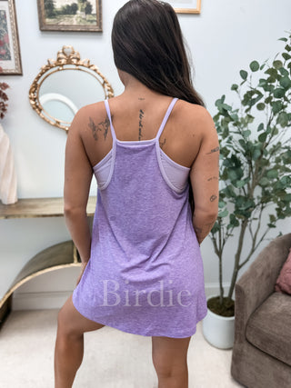 BIRDIE Active Dress with built in shelf-bra in Heather Lilac