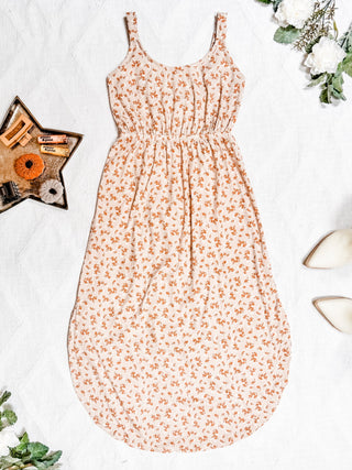 IN STOCK Reagan Ribbed Midi Dress - Sand and Rust Floral