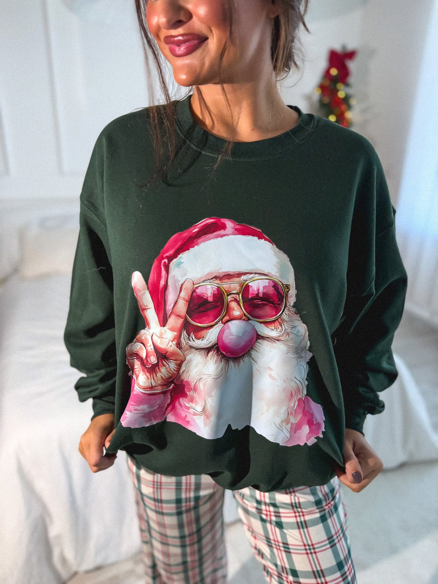 Better Not Pout Front and Back Graphic Crewneck on Forest Green