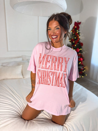Merry Christmas Red Checkered Graphic Tee on Blossom
