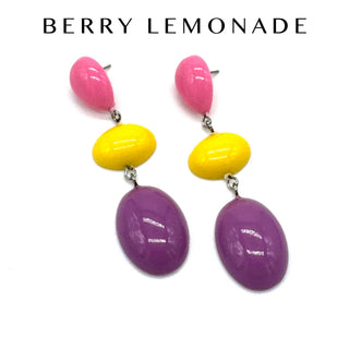 Colorful earrings with pink, yellow, and purple stones on a white background with 'Berry Lemonade' name.
