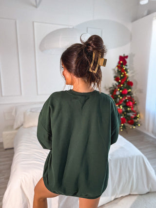 Merry Pink Camo Graphic Crewneck on Forest Green