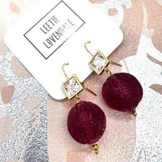 Cranberry Carved Crystal Earrings