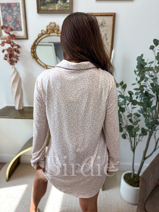 BIRDIE Long Sleeve Sleep Dress in Honey Leopard