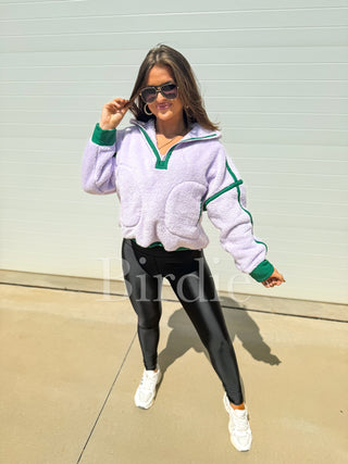 BIRDIE Boxy Bliss Half-Zip in Lilac & Green