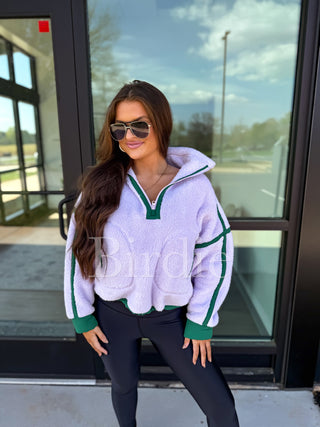 BIRDIE Boxy Bliss Half-Zip in Lilac & Green