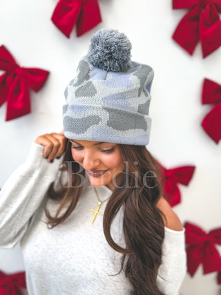 BIRDIE Gray Duck Camo Puff Beanie