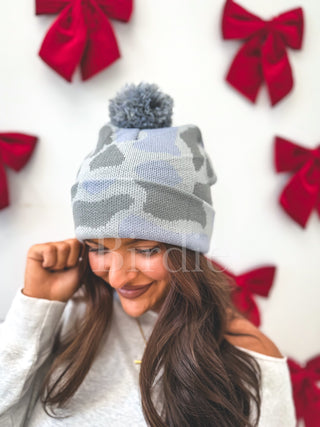 BIRDIE Gray Duck Camo Puff Beanie