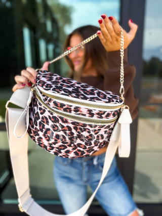 Birdie Leopard Double Zipper Crossbody Bag