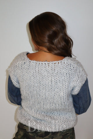 BIRDIE Light Gray Denim Sleeve Sweater