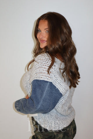 BIRDIE Light Gray Denim Sleeve Sweater