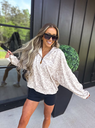 BIRDIE Summer Quarter Zip Pullover in Bare Marsh Camo