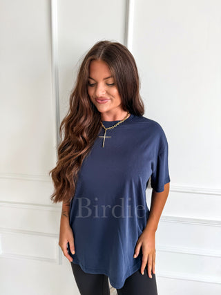 BIRDIE Relaxed Boyfriend Tee in Classic Navy